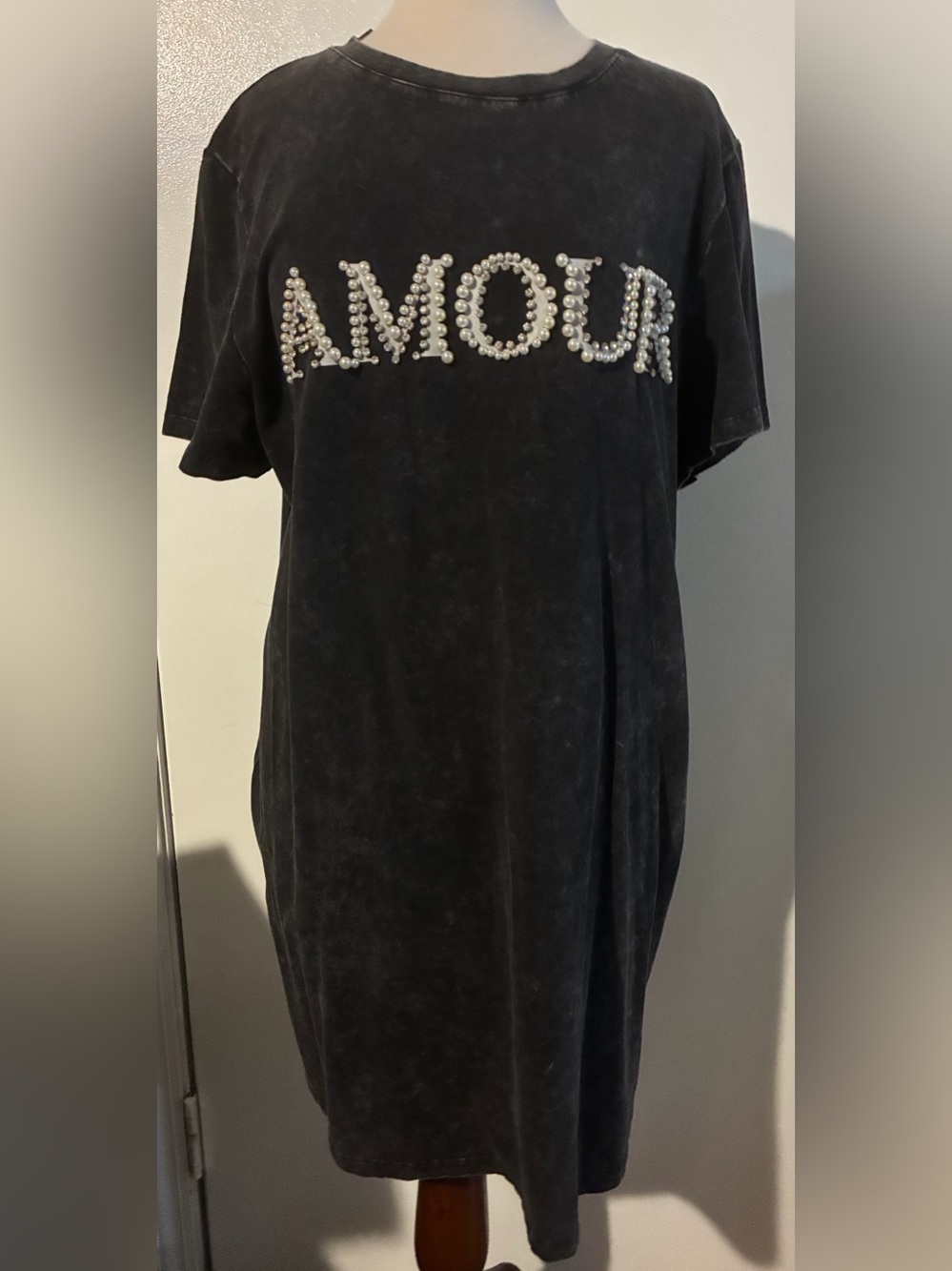 Forever 21 Black 'AMOUR' Pearl-Embellished Midi Dress
